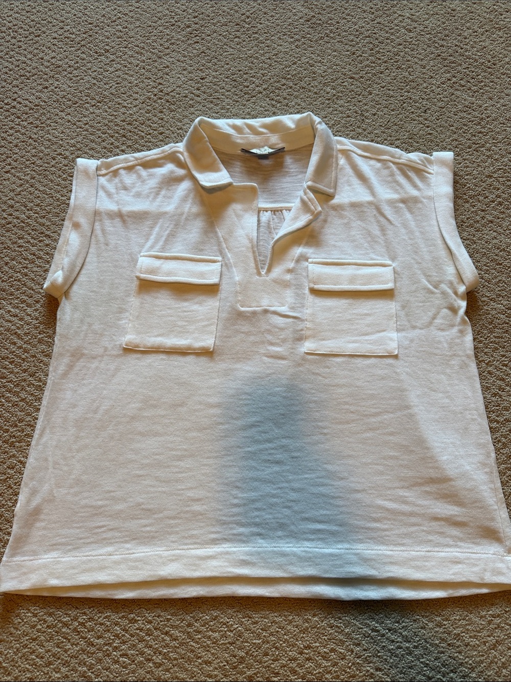 LOFT White Short-Sleeve Polo Top with Dual Chest Pockets